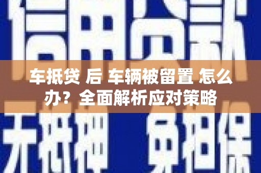 龙陵车抵贷 后 车辆被留置 怎么办？全面解析应对策略